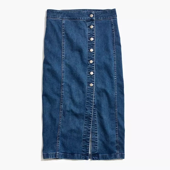 Madewell Stretch Denim Side-Button Midi Skirt - Picture 3 of 7